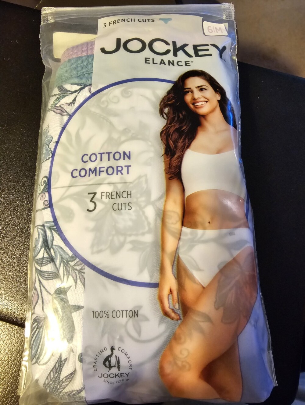Jockey Elance Cotton French Cut Panties - White & Floral - 3 Pack Size 6 Medium